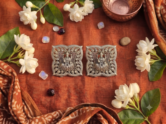 Antique Silver Lakshmi Filigree Square Studs