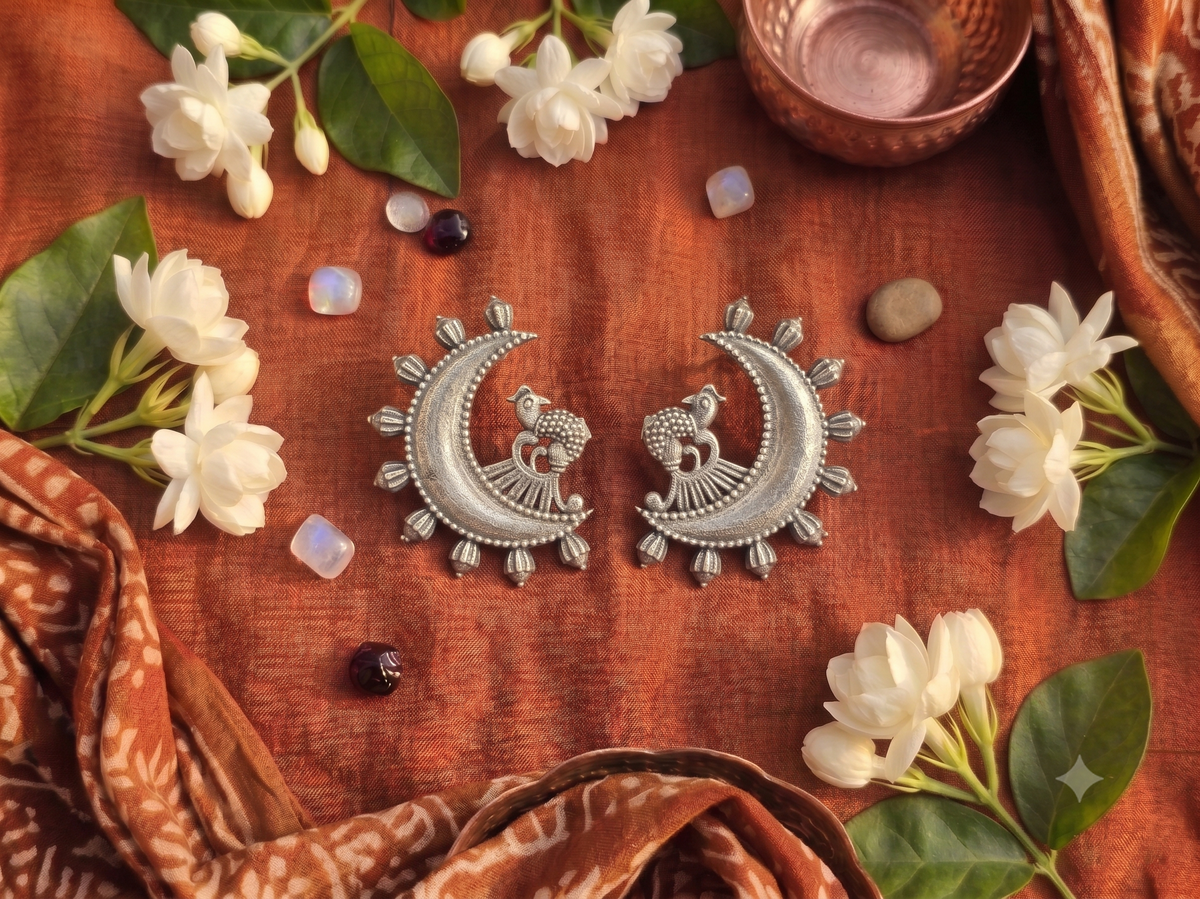 Oxidized Silver Peacock Crescent Statement Tops