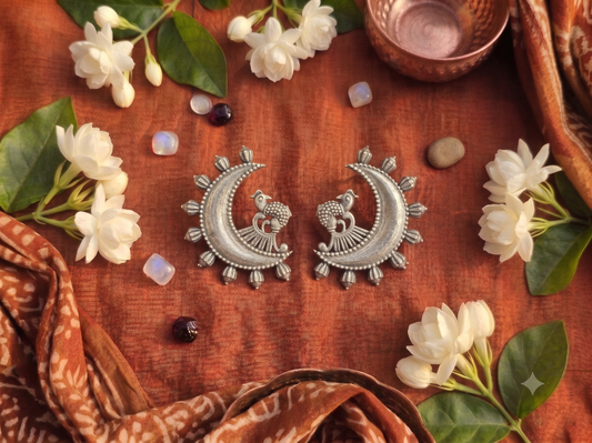 Oxidized Silver Peacock Crescent Statement Tops
