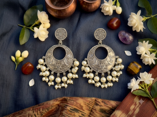 Vintage Lotus Hoop Danglers