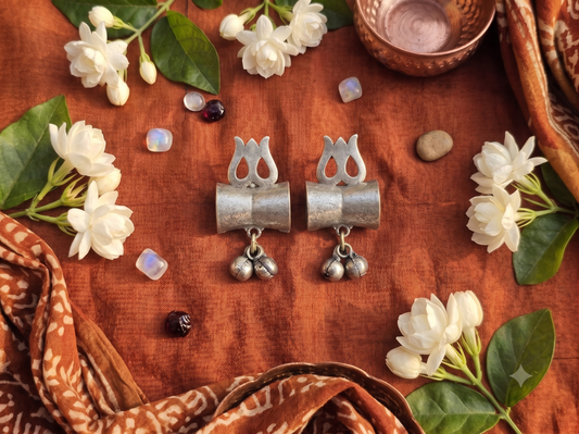 Antique Oxidized Drum & Trishul Ghungroo Earrings