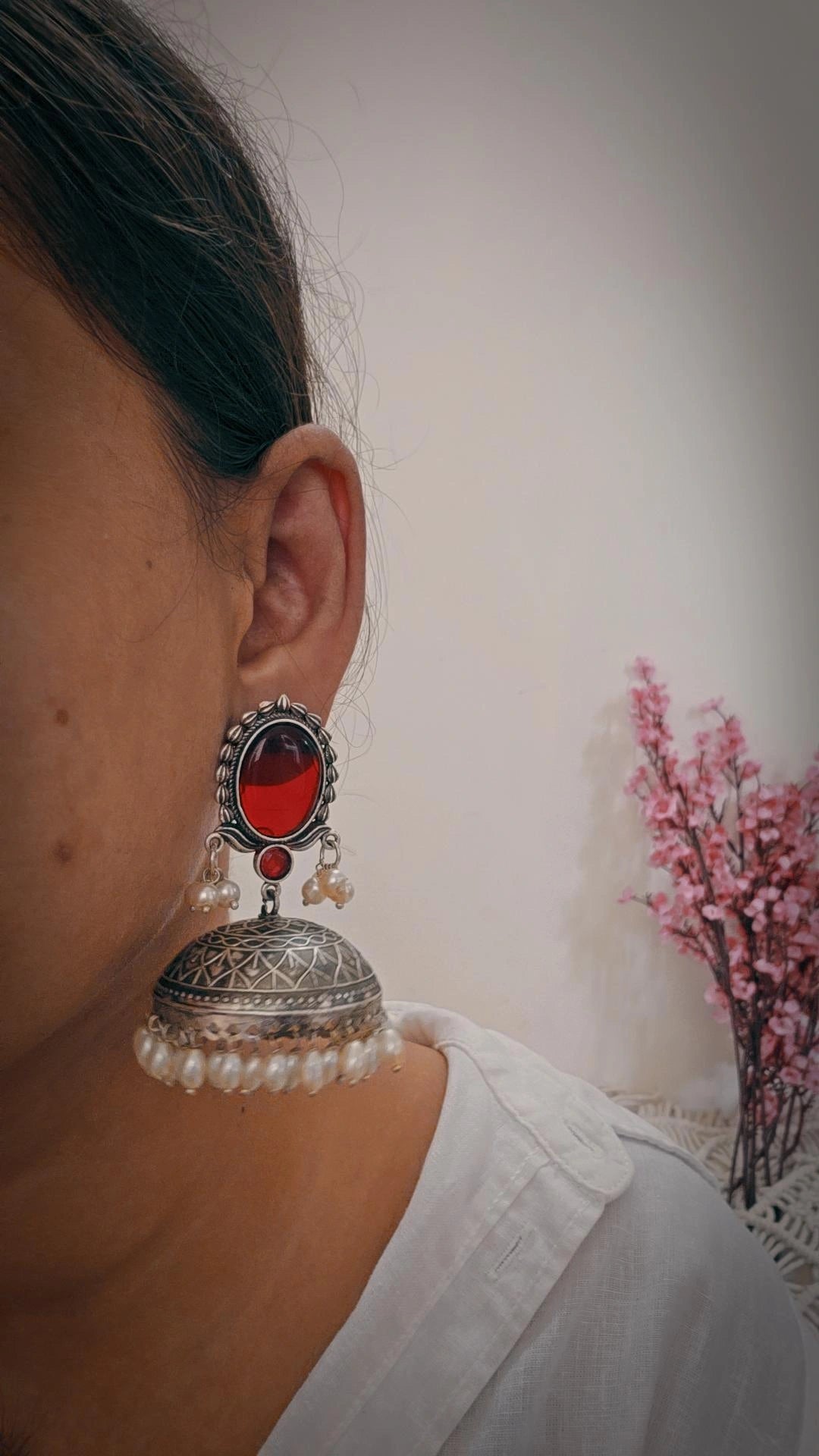 Ruby Pearl Jhumka Earrings